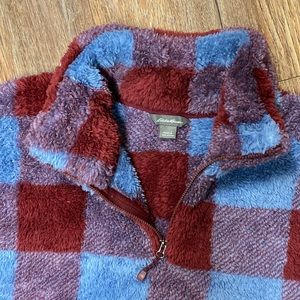 EDDIE BAUER Plush Fleece Plaid 1/4 Zip Top Sweatshirt Jacket NEW
